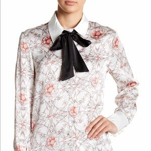 Floral Necktie Satin Blouse